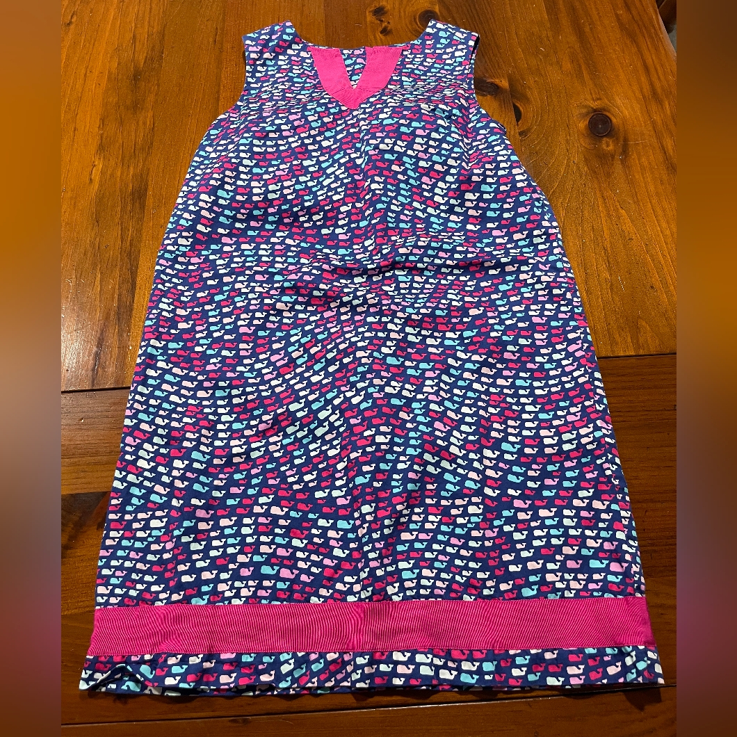 Vineyard Vines Girls Whale Logo Shift Dress Sz 14 Navy Light Hot Pink White